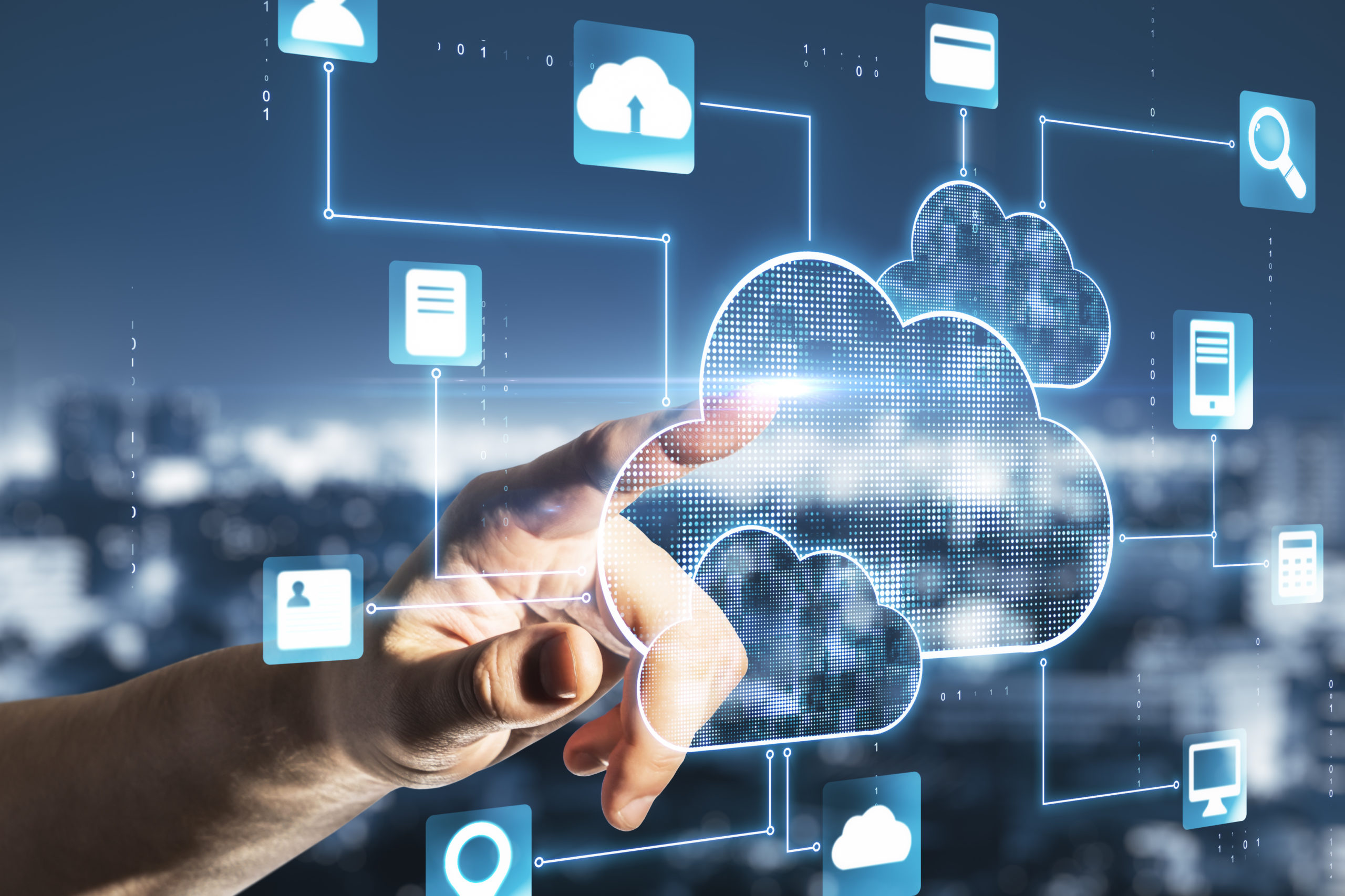 Cloud,Service,Concept,With,Man,Finger,Touching,Digital,Screen,With