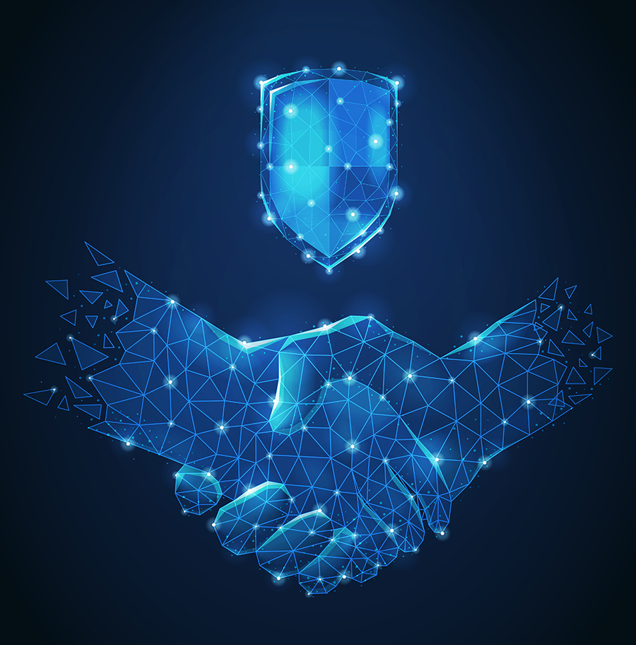 Polygonal Wireframe Handshake Composition