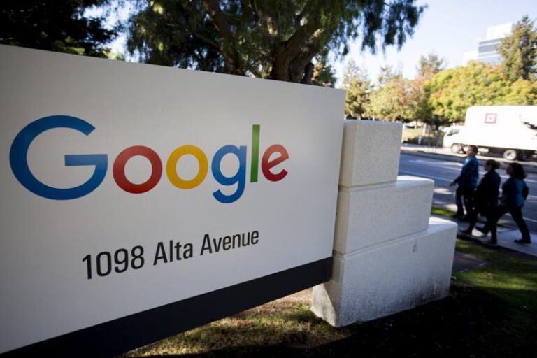 The new Google logo is seen at the Google headquarters in Mountain View, California