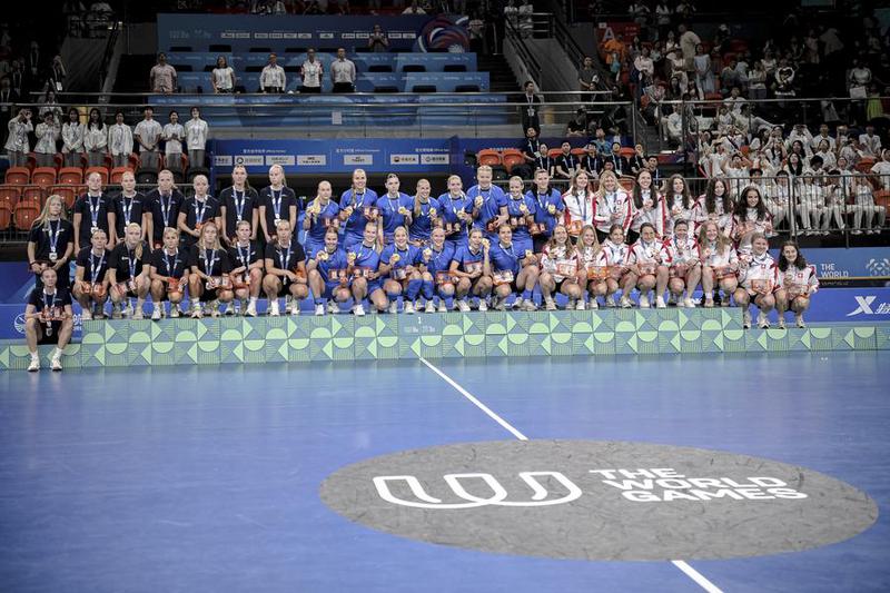 (SP)CHINA-CHENGDU-THE WORLD GAMES 2025-FLOORBALL-WOMEN'S FINALS GOLD MEDAL MATCH-SWE VS FIN (CN)